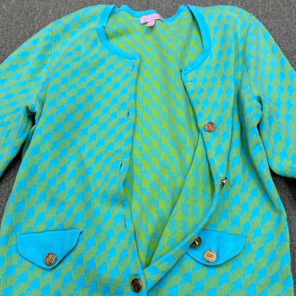 Lilly Pulitzer green and blue houndstooth cardigan - size Large - Picture 10 of 10